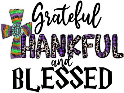 Grateful Thankful and Blessed Colorful Cross DTF (direct-to-film) Transfer