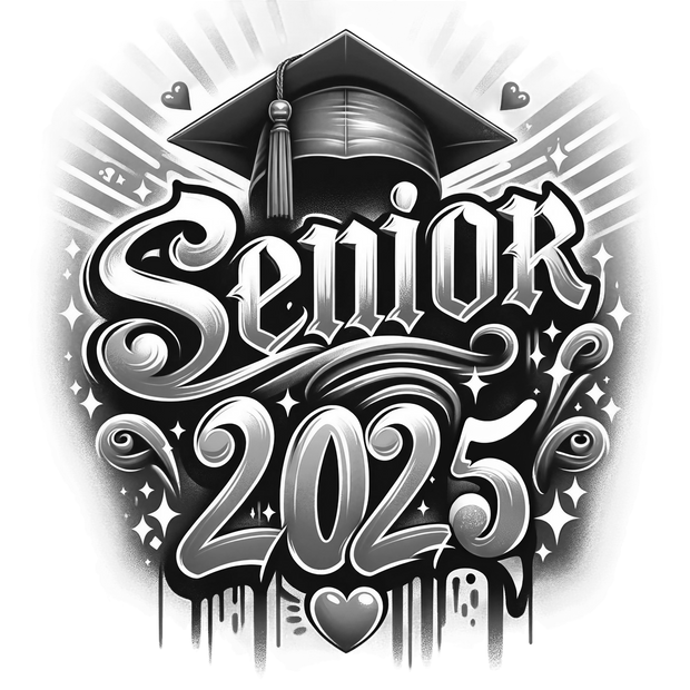 Gray Hearts Senior 2025 Airbrushed DTF (direct-to-film) Transfer