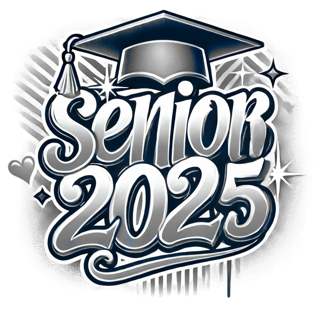 Gray and White Senior 2025 Airbrushed DTF (direct-to-film) Transfer