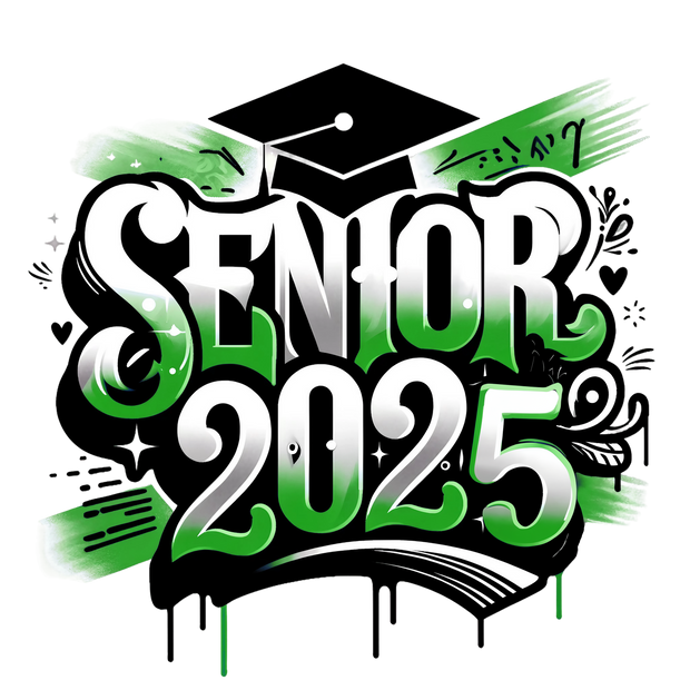 Green & White Senior 2025 Airbrushed With Black Cap DTF (direct-to-film) Transfer