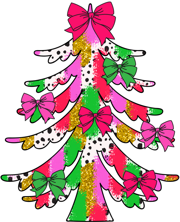 Green and Pink Christmas Tree Dalmation DTF (direct-to-film) Transfer