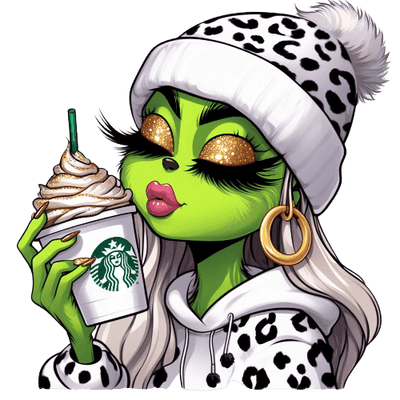 Grinchy Coffee Lover Girl Christmas DTF (direct-to-film) Transfer