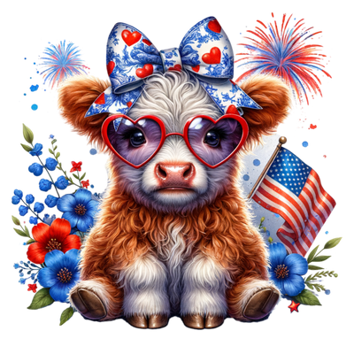 HIGHLAND COW 4TH OF JULY DTF (direct-to-film) Transfer