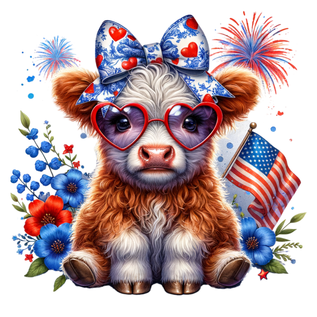 HIGHLAND COW 4TH OF JULY DTF (direct-to-film) Transfer