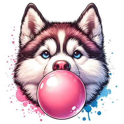 HUSKY BLOWING A BUBBLE DTF (direct-to-film) Transfer