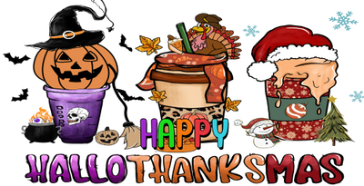 Hallothanksmas -Coffee Happy Hallothanksmas 16oz UV DTF Libby Cup Wrap