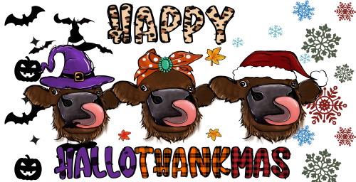 Hallothanksmas -Cow Happy Hallothanksmas 16oz UV DTF Libby Cup Wrap