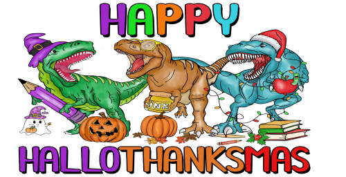 Hallothanksmas -Dinosaur Happy Hallothanksmas 16oz UV DTF Libby Cup Wrap