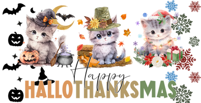 Hallothanksmas -Kittens Happy Hallothanksmas 16oz UV DTF Libby Cup Wrap