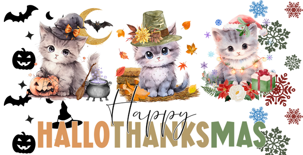 Hallothanksmas -Kittens Happy Hallothanksmas 16oz UV DTF Libby Cup Wrap