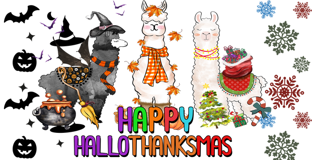 Hallothanksmas Llama Happy Hallothanksmas 16oz UV DTF Libby Cup Wrap