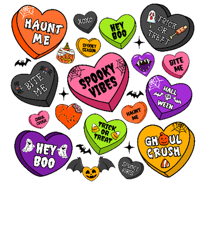 Halloween Candy Hearts DTF (direct-to-film) Transfer