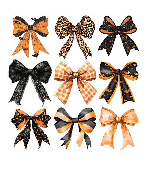 Halloween Coquette Bow Orange And Black DTF (direct-to-film) Transfer