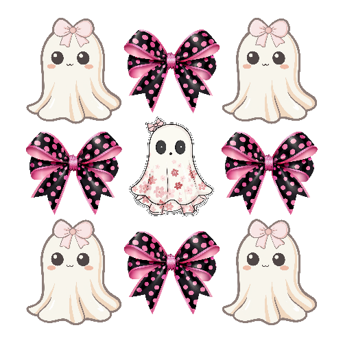 Halloween Coquette Ghost With Pink And Black Bow DTF (direct-to-film) Transfer