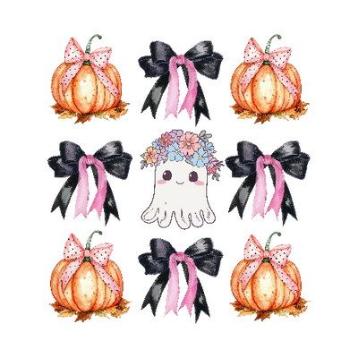 Halloween Coquette Pumpkin With Pink And Black Bow DTF (direct-to-film) Transfer