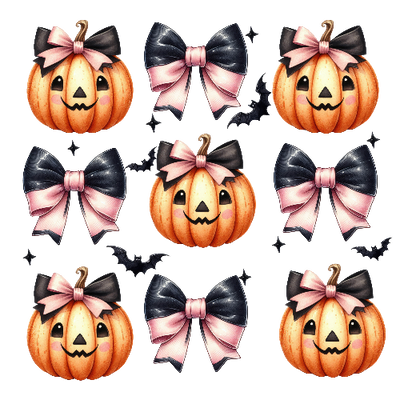 Halloween Coquette Pumpkin With Pink Bow DTF (direct-to-film) Transfer