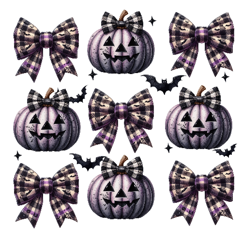 Halloween Coquette Pumpkin With Tie Bow Black DTF (direct-to-film) Transfer