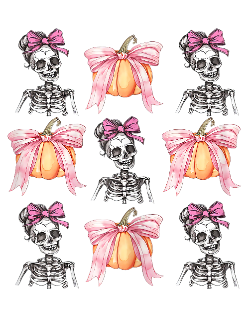 Halloween Coquette Skeleton With Pumpkin DTF (direct-to-film) Transfer