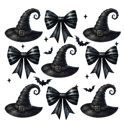 Halloween Coquette Tie Bow With Witch Hat Black DTF (direct-to-film) Transfer