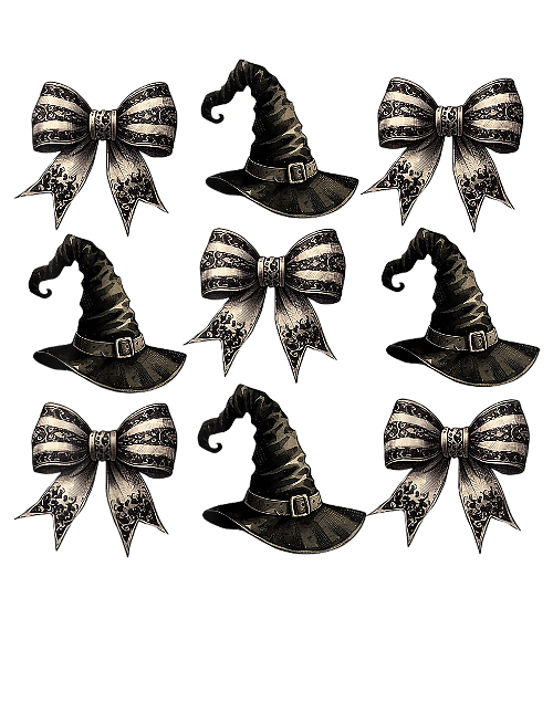 Halloween Coquette Witch Hat With Bow Black 1 DTF (direct-to-film) Transfer