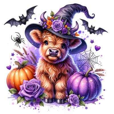 Halloween Highland Cow Witch DTF (direct-to-film) Transfer