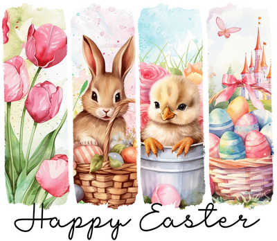 Happy Easter Brushstroke Tulip Bunny Chick Easter Eggs DTF (direct to film) Transfer