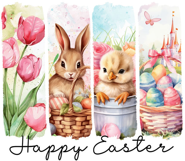 Happy Easter Brushstroke Tulip Bunny Chick Easter Eggs DTF (direct to film) Transfer