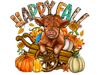 Happy Fall Highland Cow DTF (direct-to-film) Transfer