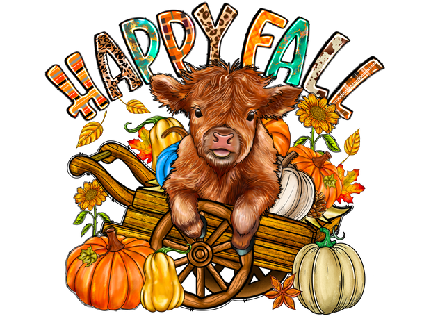 Happy Fall Highland Cow DTF (direct-to-film) Transfer