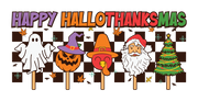 Happy Hallothanksmas- Ghost Halloween-Pumpkin Fall-Santa Claus Christmas 16oz UV DTF Libby Cup Wrap