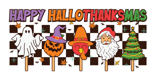 Happy Hallothanksmas- Ghost Halloween-Pumpkin Fall-Santa Claus Christmas 16oz UV DTF Libby Cup Wrap