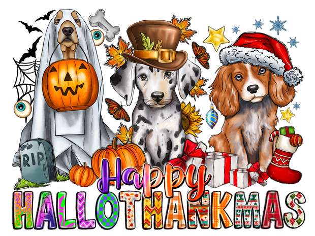 Happy Hallothanksmas Dog DTF (direct-to-film) Transfer