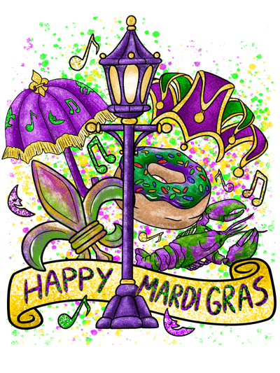 Happy Mardi Gras DTF (direct-to-film) Transfer