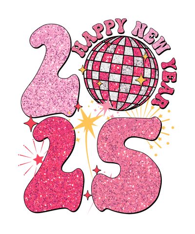 Happy New Year Pink 2025 With Stars DTF (direct-to-film) Transfer