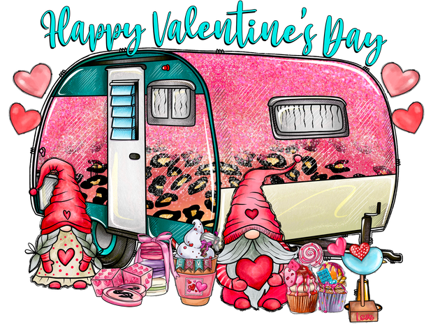 Happy Valentines Day With Gnome Trailer And Sweets DTF (direct-to-film) Transfer