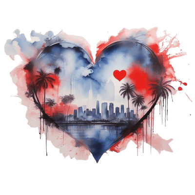 Heart Distressed Color Drip Red & Blue DTF (direct-to-film) Transfer