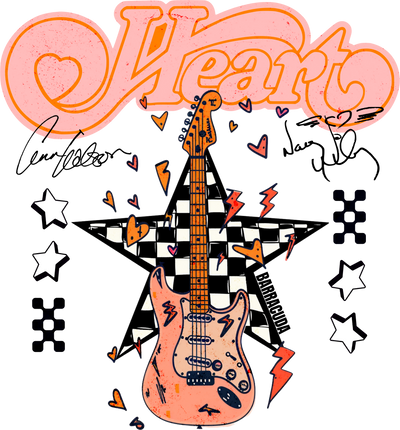 Heart With Black & White Star Music DTF (direct-to-film) Transfer