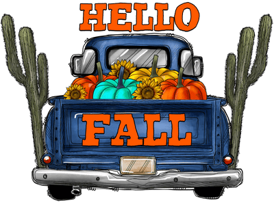 Hello Fall Blue Truck DTF (direct-to-film) Transfer