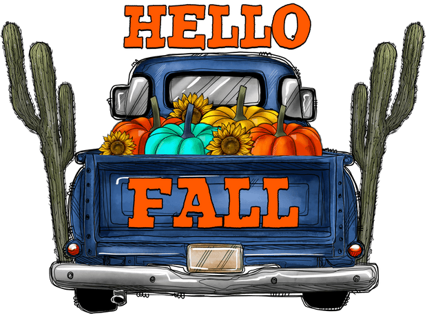 Hello Fall Blue Truck DTF (direct-to-film) Transfer