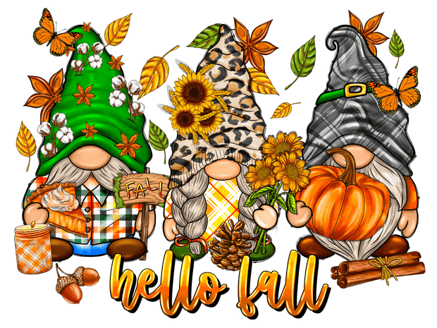 Hello Fall Gnomes DTF (direct-to-film) Transfer