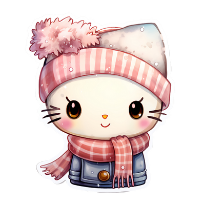 Hello Kitty in Blue Jacket & Striped Scarf DTF (direct-to-film) Transfer