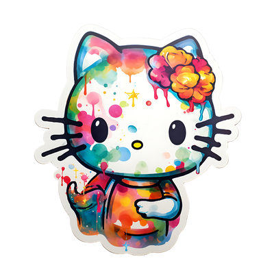 Hello Kitty in Colorful Paint Drip DTF (direct-to-film) Transfer