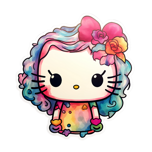 Hello Kitty in Multicolored Dress DTF (direct-to-film) Transfer