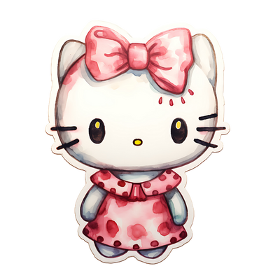 Hello Kitty in Pink Dress & Bow With Paint Spots DTF (direct-to-film) Transfer