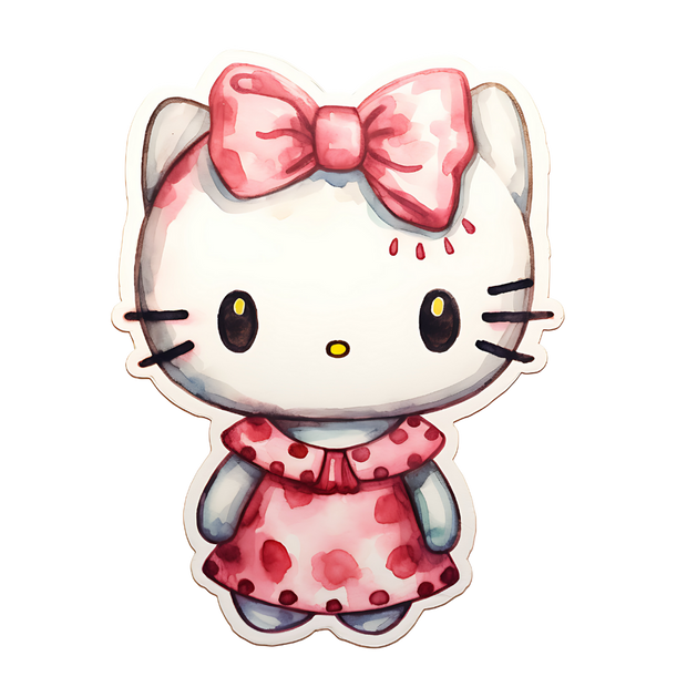 Hello Kitty in Pink Dress & Bow With Paint Spots DTF (direct-to-film) Transfer