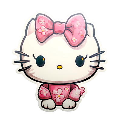 Hello Kitty in Pink Floral Blouse DTF (direct-to-film) Transfer