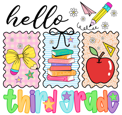 Hello Third Grade Bow & Apple DTF (direct-to-film) Transfer