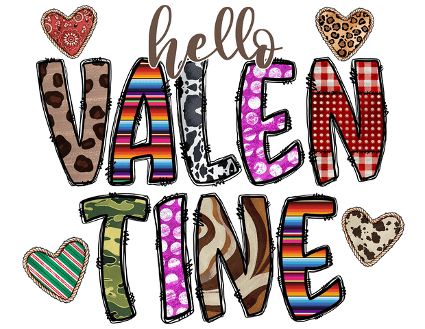 Hello Valentine With Southwestern Print Font DTF (direct-to-film) Transfer