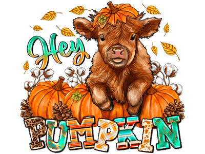 Hey Pumpkin Highland Cow DTF (direct-to-film) Transfer