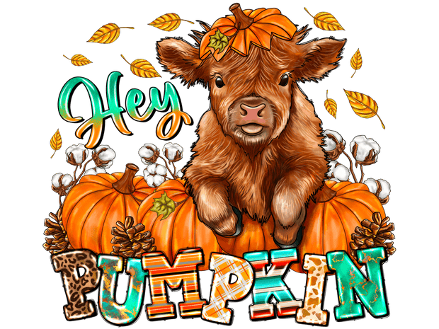 Hey Pumpkin Highland Cow DTF (direct-to-film) Transfer